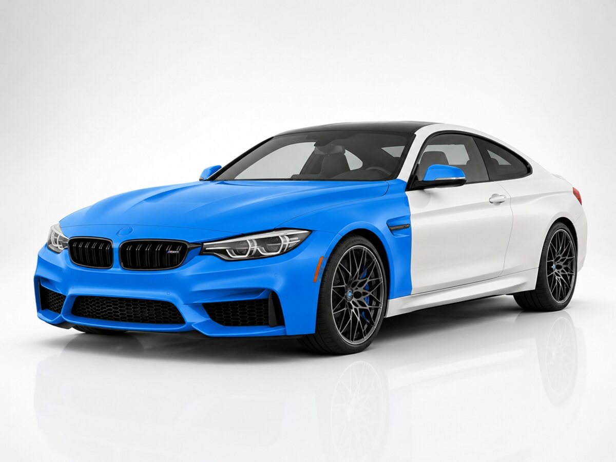 Coverage diagram: hood, front fenders, full bumper, mirror caps, headlights, and fog lights protected.