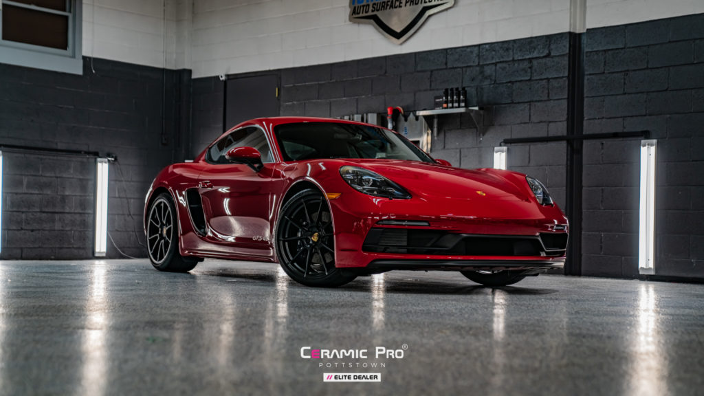 2022 Red Porsche GTS4 with Paint Protection Film installed by Ceramic Pro Pottstown