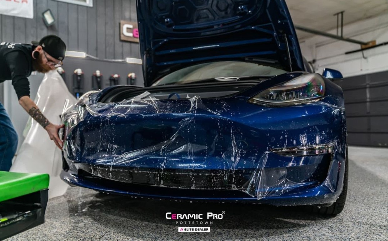 Paint Protection Film on Front Bumper of Tesla Model 3 at Ceramic Pro Pottstown
