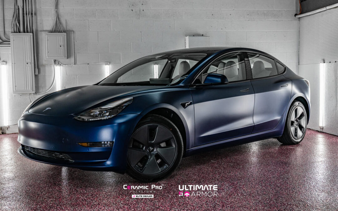 Blue Tesla Model 3 – Full Body MATTE PPF